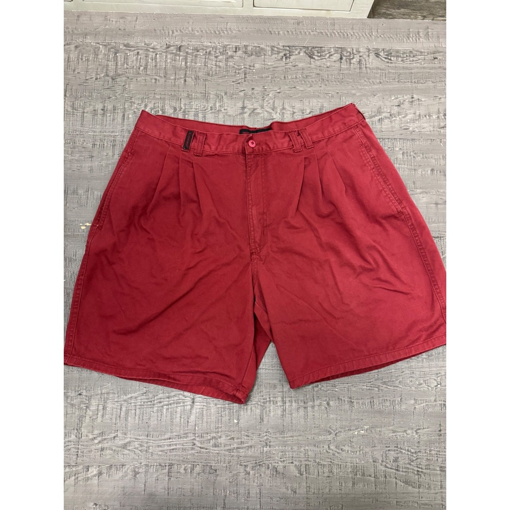 Bugle Boy Mens Red Pleated Cotton Chino Shorts Size 38 Vintage 90s Relaxed Fit